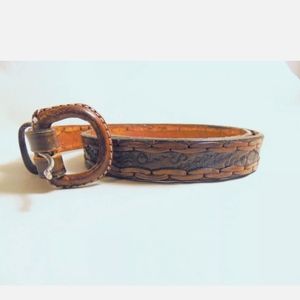 Vintage Tooled Leather Western Belt Brown Mexico 36 Boho Ranch Craftcore Cowgirl